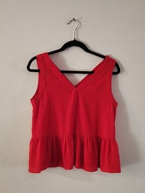 LOFT Bright Red V-Neck Peplum Tank 978